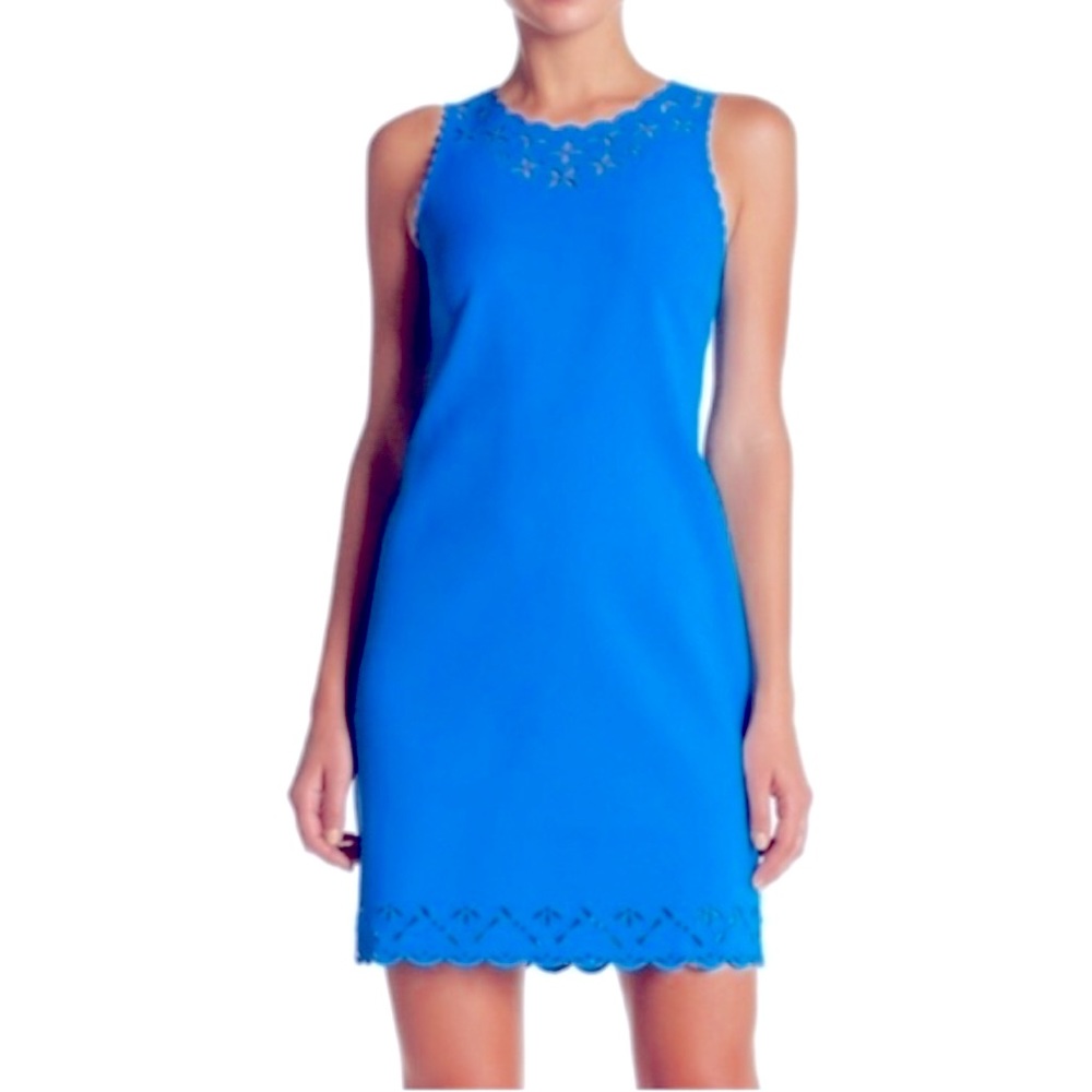 JCREW Sleeveless Blue Scalloped Edge Laser Cut Shift Dress Size 6 NWT